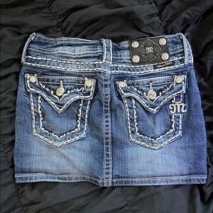 Miss Me Blue Denim Skirt with Silver Accents
